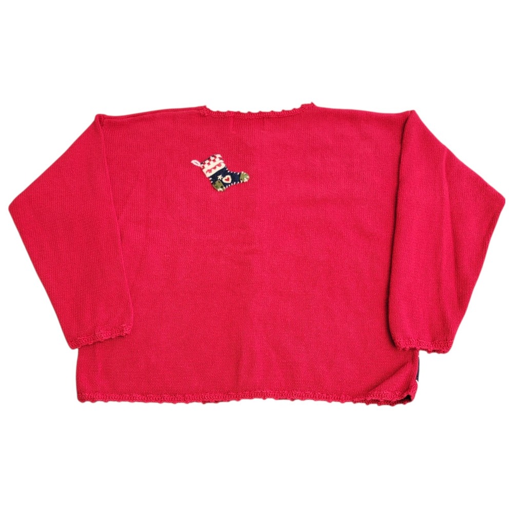 Vtg Tiara International 90s Christmas Cardigan Large Red Stocking Tree Button Up - Picture 2 of 13